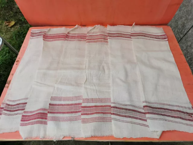Old Antiques Primitive Hand Wooven Homespun Towels Cotton - Lot Ot 6