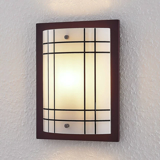 Wandleuchte Thees Holz Dunkel Lampenwelt Glasscheibe kariert E14 Rustikal Flur