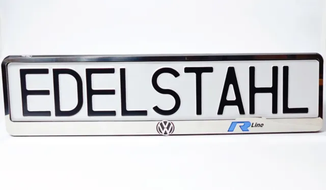 VW R Line Kennzeichenhalter Nummernschildhalter Kennzeichenrahmen EDELSTAHL