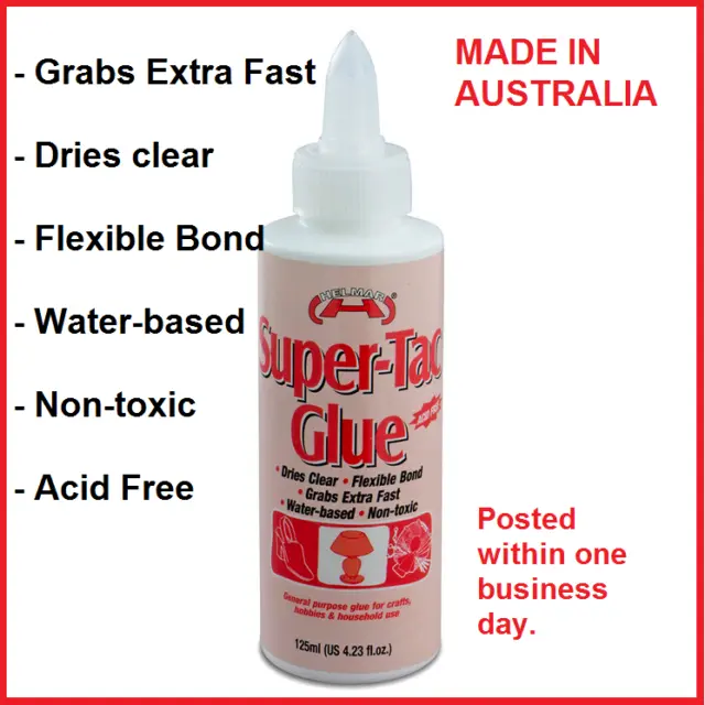 Helmar Super-Tac Glue 125ml Dries Clear Flexible Non-Toxic Acid Free AUST MADE