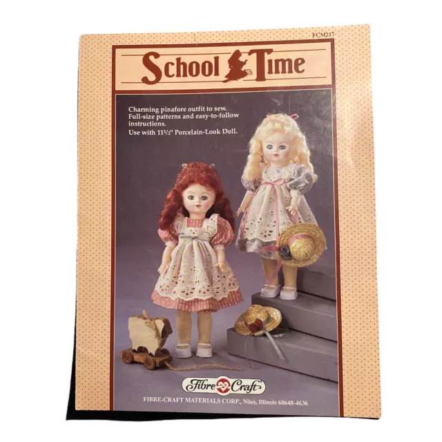 Fibre Craft School Time Pinafore Pattern for 11 1/2" Porcelain Doll Uncut