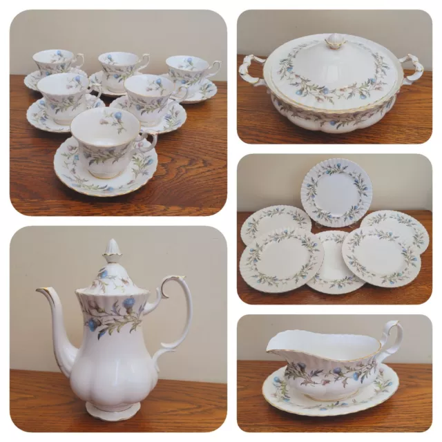 Royal Albert Brigadoon Tablewares, Tea Cup, Coffee Pot, Tureen, Plates, Soup