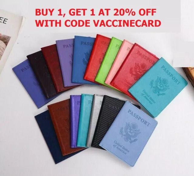 PU Passport Vaccine Card Passport Holder Travel Wallet Blocking Case Cover US