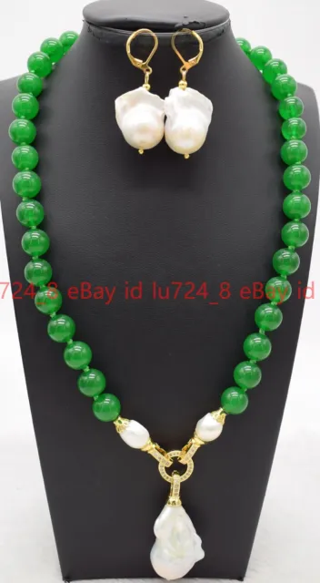 Natural Multicolor Gems &White Keshi Baroque Pearl Pendant Necklace Earrings Set