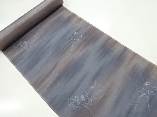 45973# Japanese Kimono / Bolt For Haori Coat / Floral Plants & Stripe