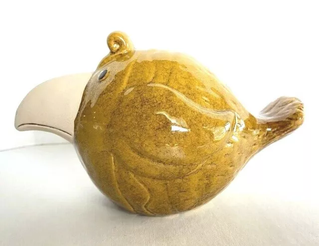 Large Fun Whimsical Bird Figurine Dark Yellow 5" x 6 1/2" x 3 1/2" Ceramic