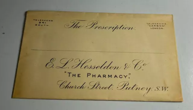 Antique Prescription Envelope Salesman's Sample The Pharmacy Putney