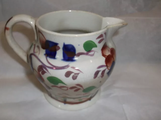 Gaudy Welsh Staffordshire Red Flower Flow Blue Antique 3 1/2" Cream Pitcher