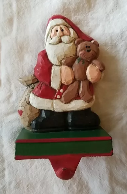 Vintage Eddie Walker Midwest Santa Cast Iron Christmas Stocking Holder Bear EUC