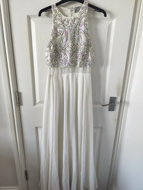 ASOS All Over Embellished White Crop Top Maxi Dress UK Size 8