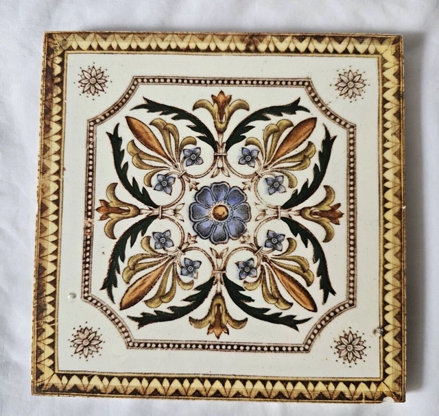 Elegant English Antique 6 Inch Tile. Circa 19Th Century