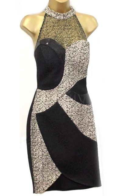LIPSY BLACK GOLD Lace Sequin Design Maxi Evening Party Dress Size 8 10  21.99 - PicClick UK