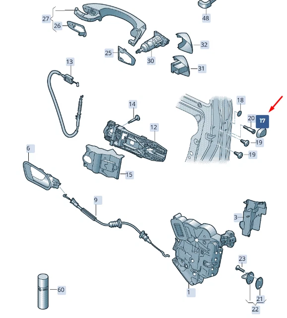 Golf Griffe Türgriff, Beifahrertür / Tür Hinten Rechts (Touran) Original VW Ahw- - VW AU Griffe Innen