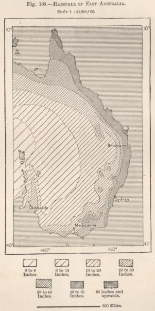 Rainfall of East Australia 1885 old antique vintage map plan chart