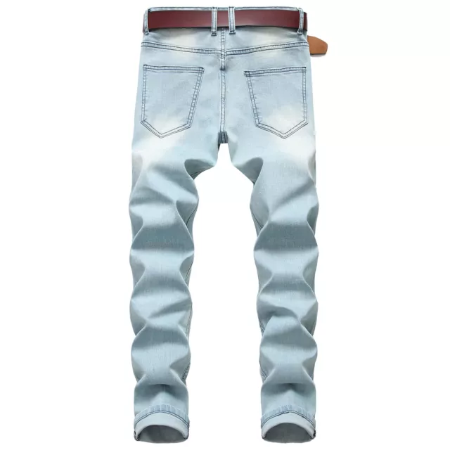 Mens Retro Pants Fashion Casual Slim Straight Trend Elasticity Jeans Trousers 3