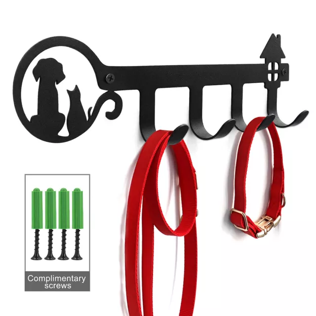 Metal Pet Cat Dog Hanger 4 Hooks Coat Key Lead Leash Wall Rack Holder Organizer