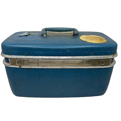 Vintage Samsonite Horizon Blue Train Case Hard Luggage Carry On Mid Century