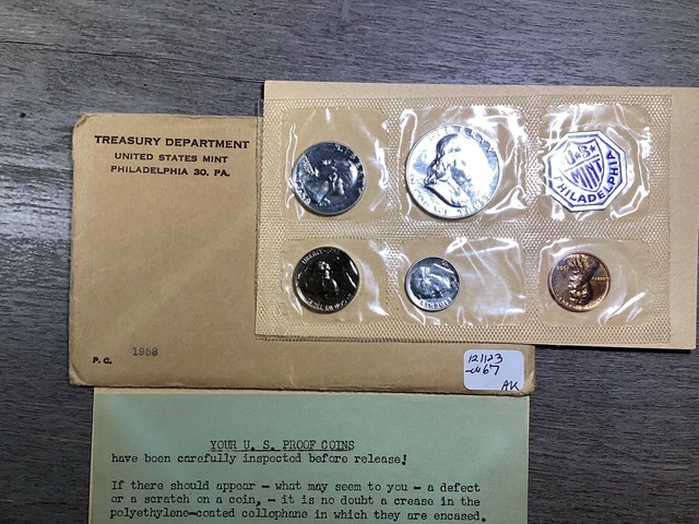 1958 US Silver Mint Proof 5 coin set OGP & Cello Sealed-121123-0067