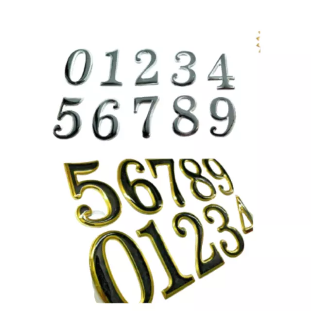 Front Door Number Stickers 0 - 9 Silver Golden Color Border Door Number Sign UK