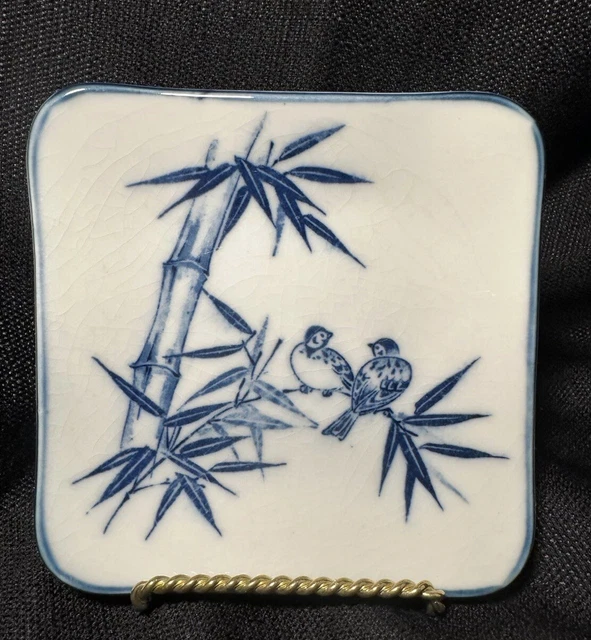 Vintage Otagiri Japan Asian Blue White Floral Bird Trinket Ring Dish