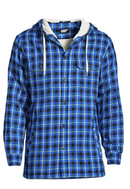 LANDS END Flannel Sherpa Lined Hooded SHIRT JACKET Size: LARGE New SHIP FREE LANDS END Flannel Sherpa Lined Hooded SHIRT JACKET Size: LARGE New SHIP FREE
