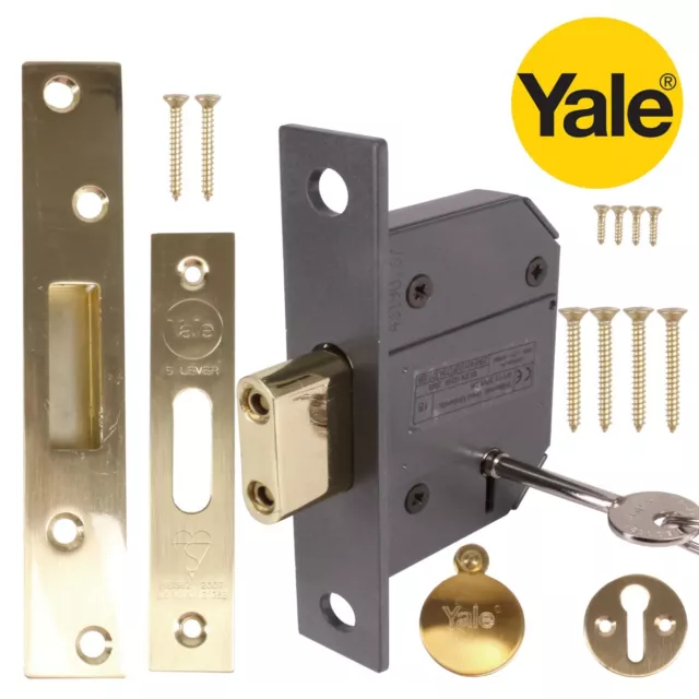 Yale Quality 5 LEVER DEADLOCK Polished Brass 3" Mortice External Door Bolt/Lock