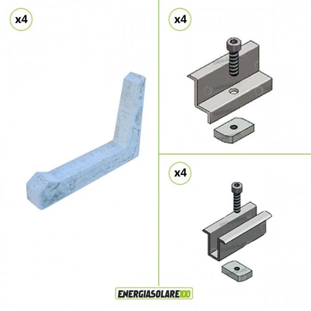 Kit Struttura 3 Pannelli Solari 35mm Blocchetto cemento Zavorra 30° Tetto Piano