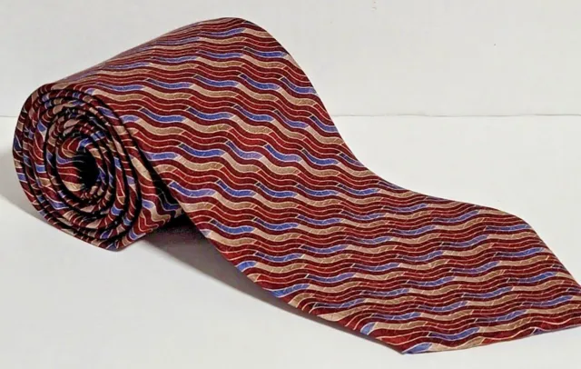 Jos A Bank Silk Tie Burgundy Blue Brown Geometric 60 x 3.75 Necktie Pre-Owned