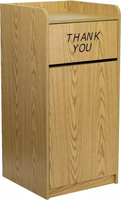 2 PACK Restaurant Trash Can Receptacles in Oak Finish - Wood Tray Top Receptacle