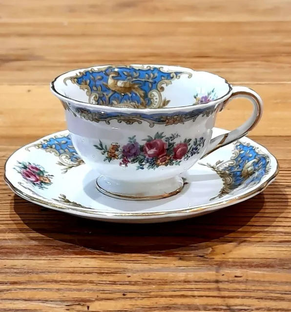 Vintage EB Foley Blue 'Montrose' Bone China Teacup & Saucer VGC Rare