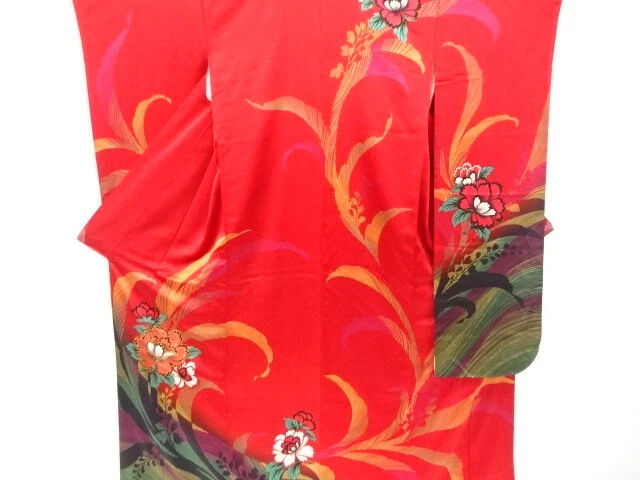 6572345: Japanese Kimono / Vintage Furisode / Embroidery / Floral Plants