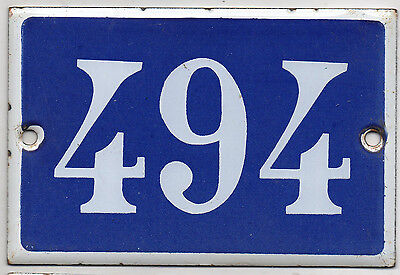 Old blue French house number 494 door gate plate plaque enamel steel metal sign