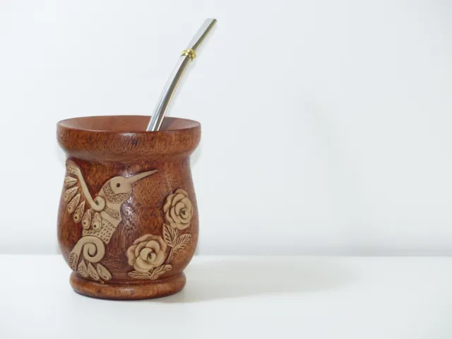 Wooden Algarrobo Mate Cup + Straw + Gift - Yerba Mate Tea - Handmade - Argentina