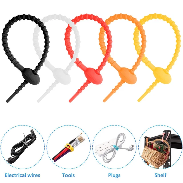 15PCS Cable Zip Ties Silicone High Quality Strong Seal Snack Bag Tool Reusable