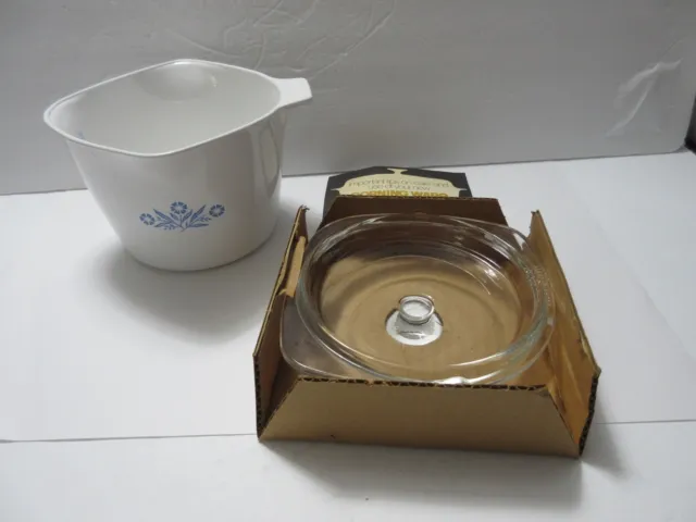 Corning Ware 1 Qt Covered Sauce Maker BLUE CORNFLOWER P-64- P-55-B/P-64-C +BOX