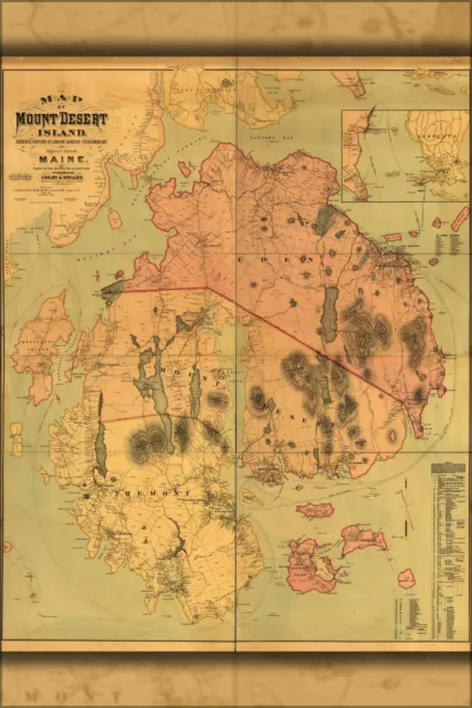 Poster, Many Sizes; Map Of Mount Desert Island Maine 1887