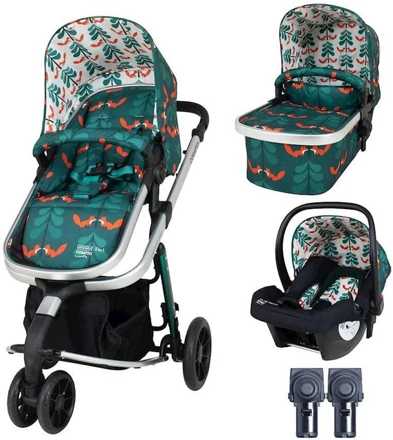 Cosatto giggle 3 in 1 Travel system in Fox Friends carrycot car seat & raincover