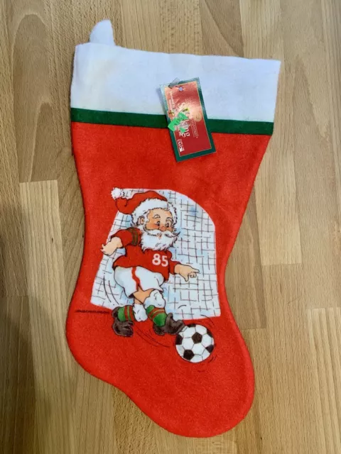 Vintage SANTA CLAUS SOCCER Christmas Stocking Felt Brushcreek Creative 80s C5