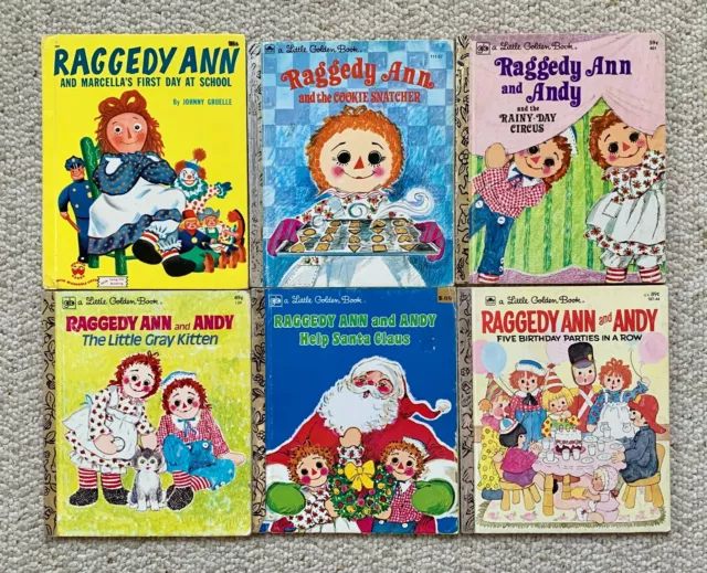 Lot of 6 Vintage Raggedy Ann/Andy Books ~ 1 Wonder Book & 5 Little Golden Books