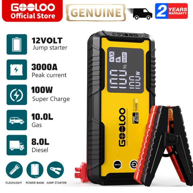 GOOLOO GT3000 Car Jump Starter Dead Battery Booster 10.0L Gas 8.0L Diesel 3000A 2