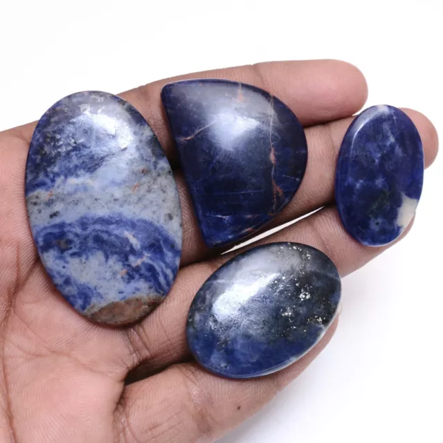 4 Pcs Natural Sodalite Untreated 163 Cts Cabochon Loose Gemstones Lot~28mm-51mm