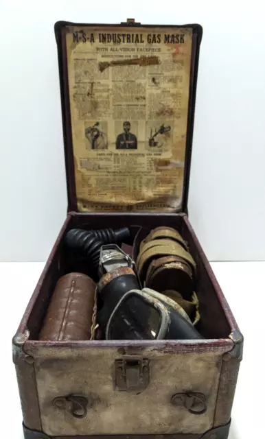 Vintage MSA Industrial Gas Mask Complete Set Mine Safety Box Canisters Mask Hose