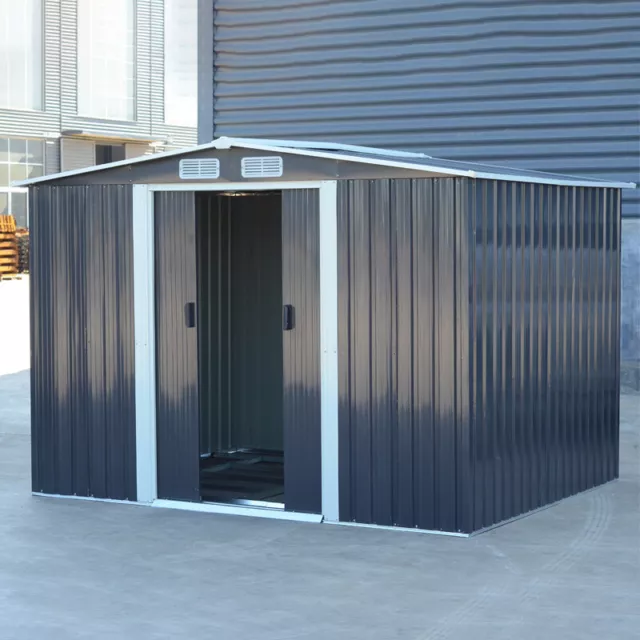 8 x 6ft Garden Storage Shed with Double Sliding Door Outdoor Tool w/ Steel Base