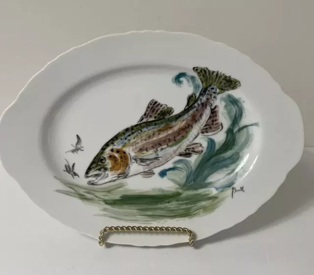 Bareuther Waldsassen Bavaria Germany Handpainted Fish Serving Plate Signed VTG