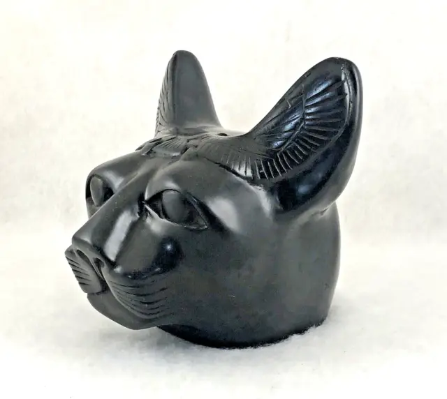 Amazing Large Carved Black Steatite Stone Head Egyptian Cat Bastet Protection 2