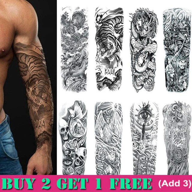 FULL ARM TEMPORARY Tattoos Sleeve For Men Women Realistic Fake Tatoos