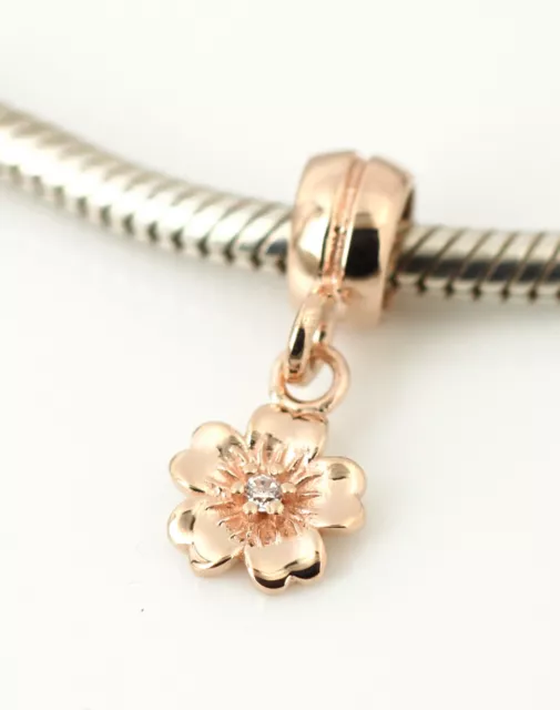 SOLID 9CT 9K ROSE GOLD CZ Flower Charm / Pendant Fit Bead Bracelet / Necklace AU