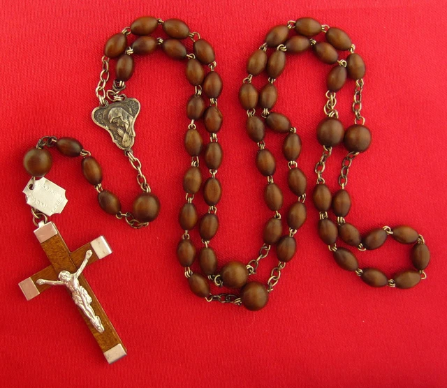 Vintage JESUS & MARY Rosary BROWN WOOD Catholic Religious Rosary FRANCE