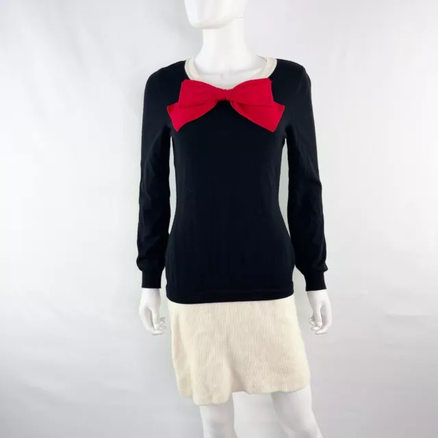 Boutique MOSCHINO Black Knit Long Sleeve Wool Jumper Dress Big Red Bow Size 8