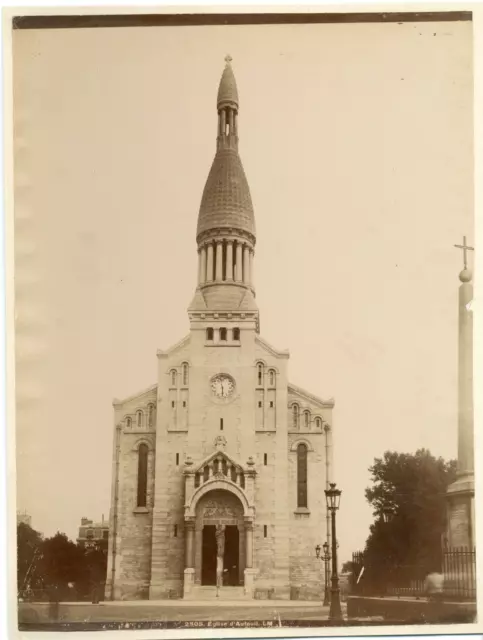 L.M. France, Paris, église d&#039;Auteuil  vintage albumen print.  Tirage albu